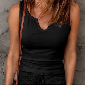 Black Solid Ribbed Fitted Tank Top S M L XL